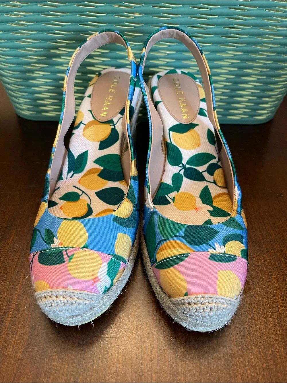 COLE HAAN Womens Cloud feel Espadrille Wedge Slingback Lemon SZ 6.5B